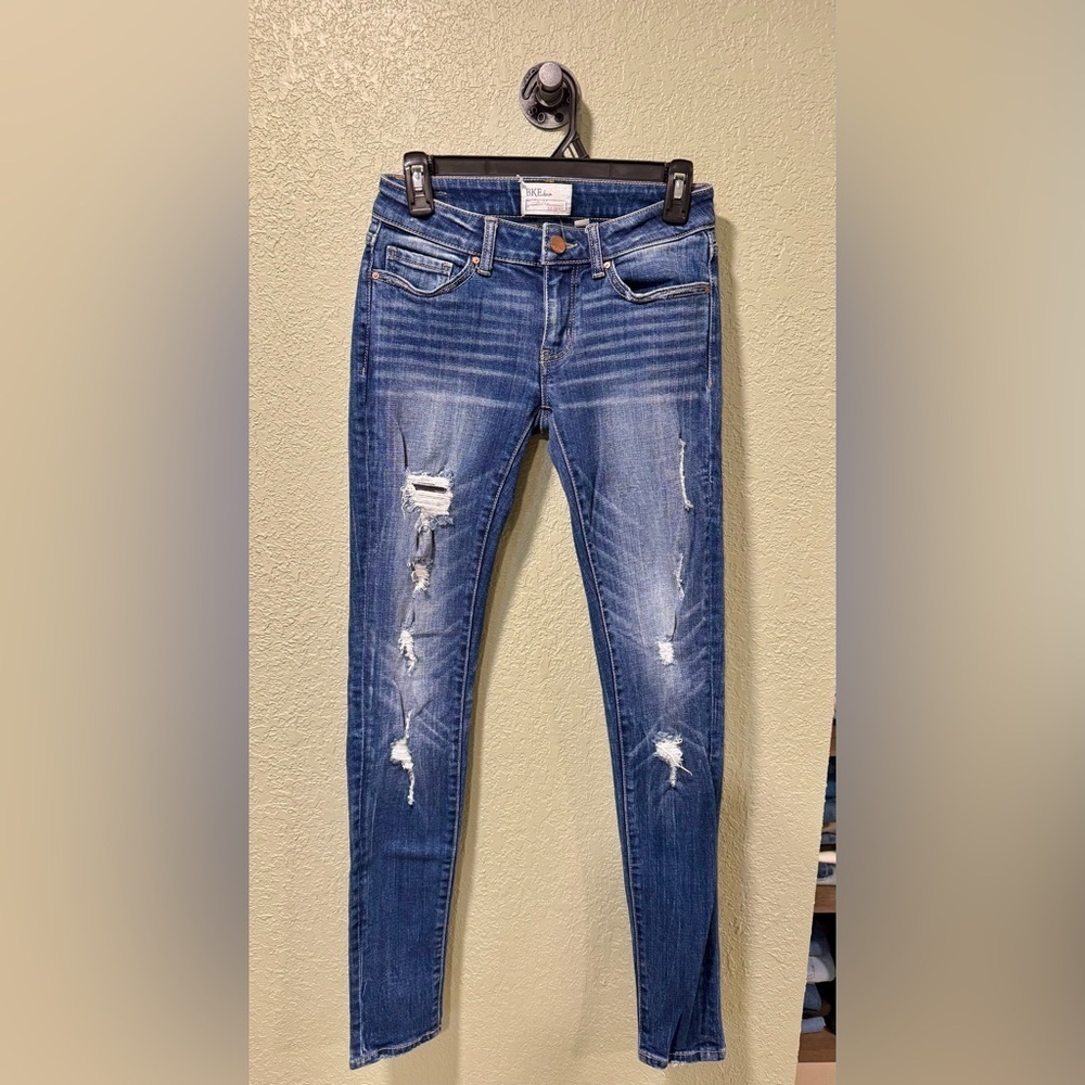 BKE Women's Ripped Skinny Jeans - Dark Blue